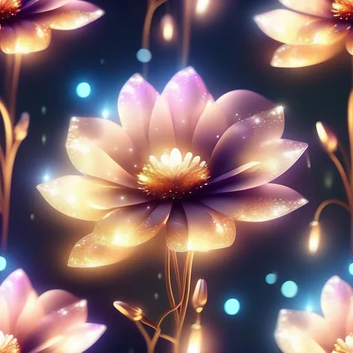 Prompt: extremely realistic flower with dreamy sparkly atmosphere and lighting