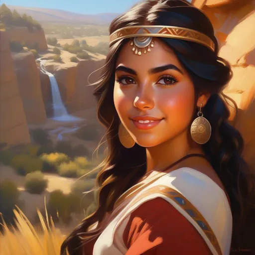 Prompt: Latina girl in Mount & Blade, cartoony, sunny atmosphere, extremely detailed painting by Greg Rutkowski and by Henry Justice Ford and by Steve Henderson