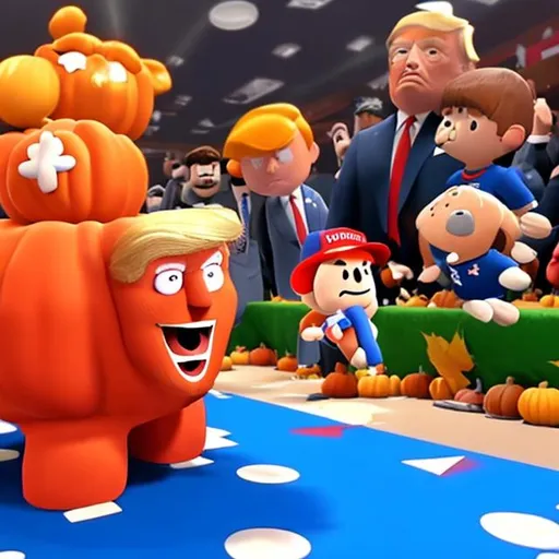 Prompt: Donald Trump playing Fall Guys with a PS5 controller