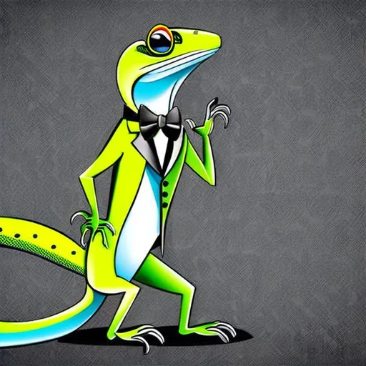 Prompt: digital art of a green lizard wearing a tuxedo dark background, photoshoot, ceremony, shiny eyes, cartoon, clean outline