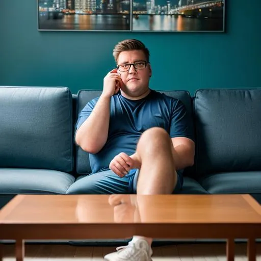 Prompt: Peter Griffin sitting on a blue couch, photorealistic, unreal engine 5, 8k, dynamic lighting 