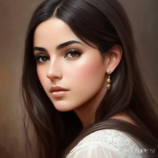 Prompt: beautiful spanish girl oil painting, UHD, 8k, Very detailed, beaitiful girl, cinematic, realistic, photoreal, trending on artstation, sharp focus, studio photo, intricate details