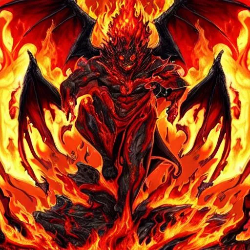 Prompt: Demonic force, flames, magma, volcano, bleeding, blood, animalistic, demonic, draconic