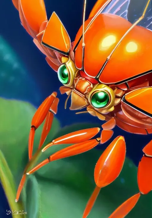 Prompt: UHD, , 8k,  oil painting, Anime,  Very detailed, zoomed out view of character, HD, High Quality, Anime, Pokemon, Paras is an orange, insectoid crab-like/cicada Pokémon  Its ovoid body is segmented, and it has three pairs of legs. The foremost pair of legs is the largest and has sharp claws at the tips. There are five specks on its forehead and three teeth on either side of its mouth. It has circular eyes with large pseudo pupils.

Red-and-yellow mushrooms known as tochukaso grow on this Pokémon's back. The mushrooms can be removed at any time and grow from spores that are doused on this Pokémon's back at birth by the mushroom on its mother's back. Tochukaso are parasitic in nature, drawing their nutrients from the host Paras's body in order to grow and exerting some command over the Pokémon's actions. For example, Paras drains nutrients from tree roots due to commands from the mushrooms. Paras can often be found in caves. However, it can also thrive in damp forests.

Pokémon by Frank Frazetta