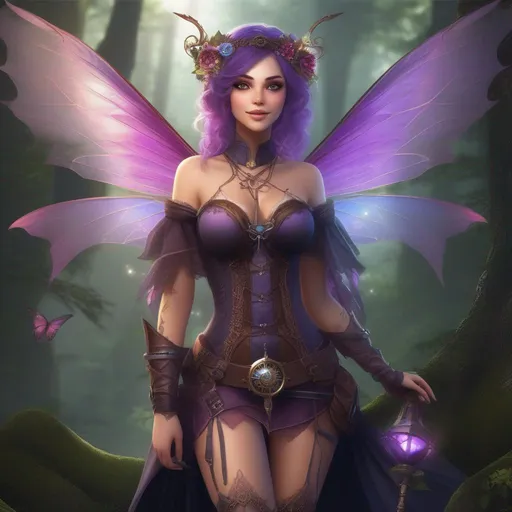 Prompt: ((Epic)). ((Cinematic)). Shes a colorful, Steam Punk, gothic, witch. ((distinct)) Winged fairy, with a skimpy, ((colorful)), gossamer, flowing outfit, standing in a forest by a village. ((Wide angle)). Detailed Illustration. ((8k)).  Full body in shot. Hyper real painting. Photo real. A ((beautiful)), very shapely, woman with ((anatomically, real hands)), and ((vivid)) colorful, ((bright)) eyes. A ((pristine)) Halloween night. Concept style art. 