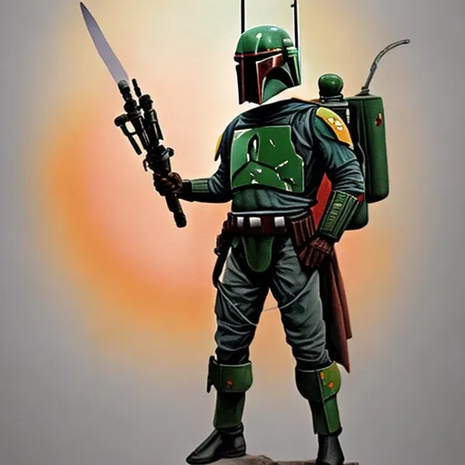 Prompt: boba fett with a lightsaper

