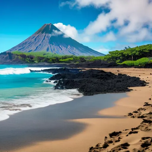 Prompt: Hawaii island beach with volcano
in 4k
