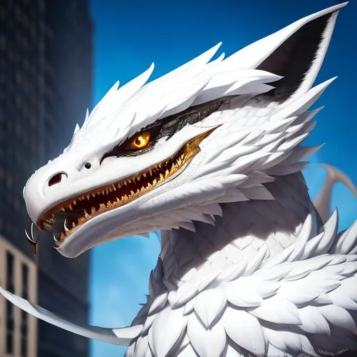 Prompt: Portrait of an anthro wyvern with striking white fur and iridescent black markings and a cute face, liminal space streets, perfect composition, hyperrealistic, super detailed, 8k, high quality, trending art, trending on artstation, sharp focus, studio photo, intricate details, highly detailed, by greg rutkowski