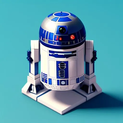 Prompt: Tiny cute isometric R2-D2, soft smooth lighting, with soft colors, 100mm lens, 3d blender render, trending on polycount, modular constructivism, blue background, physically based rendering, centered.