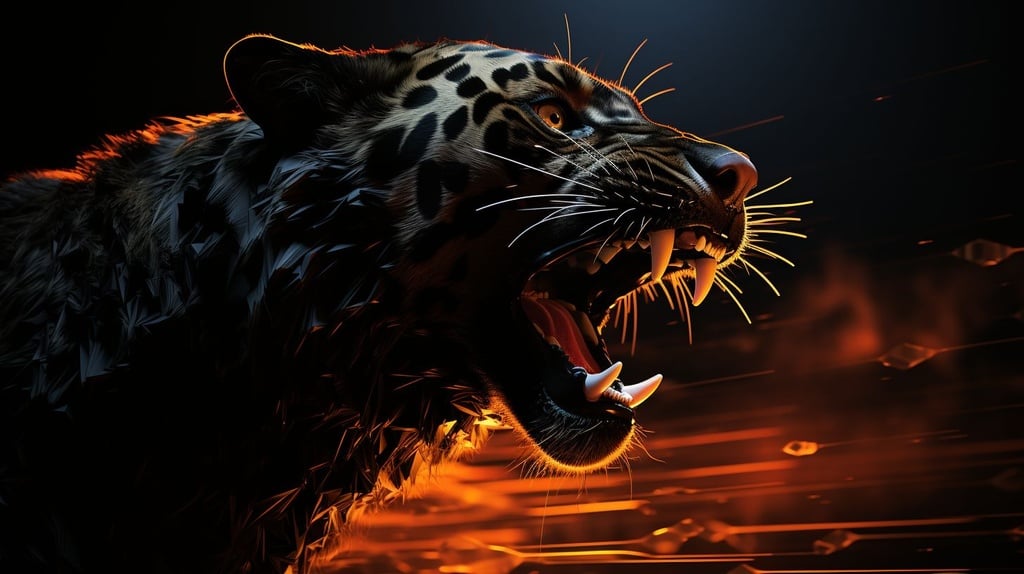Prompt: tiger licking his paw projected onto a morphing block vector dynamic heightmap wall, 2d
