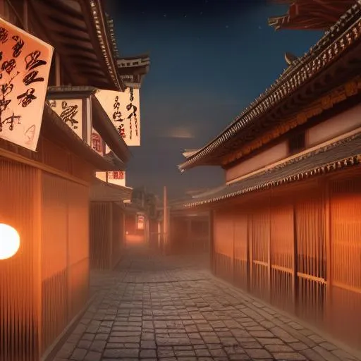 Prompt: Hyperrealistic painting of Old Japan town, night time, somber, 16k, highly detailed, exquisite , highly detailed, intricate details, beautiful, flawless, masterpiece, soft dramatic moody lighting, radiant aura, ultra high quality octane render, hypermaximalist