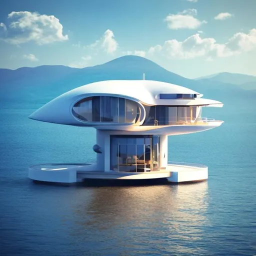 Prompt: sailing  flying futuristic house