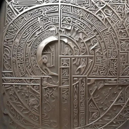 Prompt: I want a work of art drawn on stainless steel inspired by the ancient Arab civilizations 