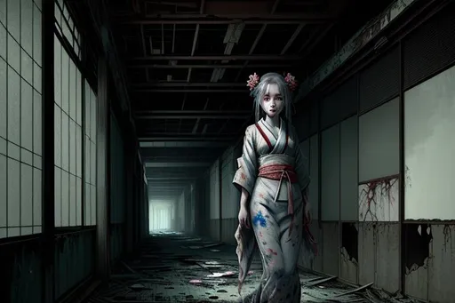 a beautiful ukiyo painting of a female ghost girl in...