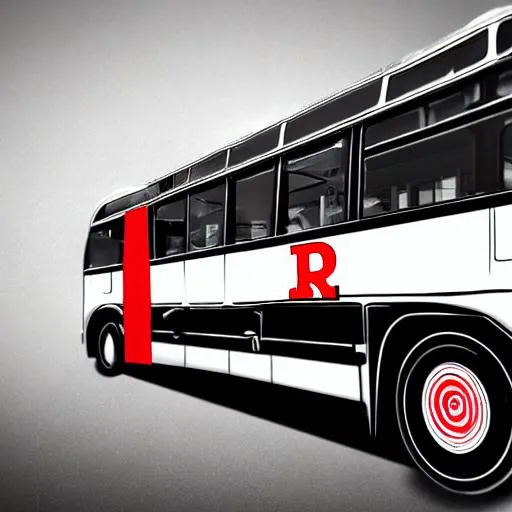 Prompt: can you draw a logo of rutgers university with a bus going through it