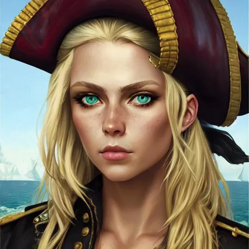 Hyperrealistic painting of a pirate blonde women, da... | OpenArt