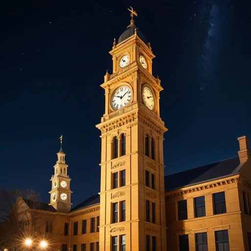 Prompt: generate the image of clock tower showing the beauty of clock tower during darkness

