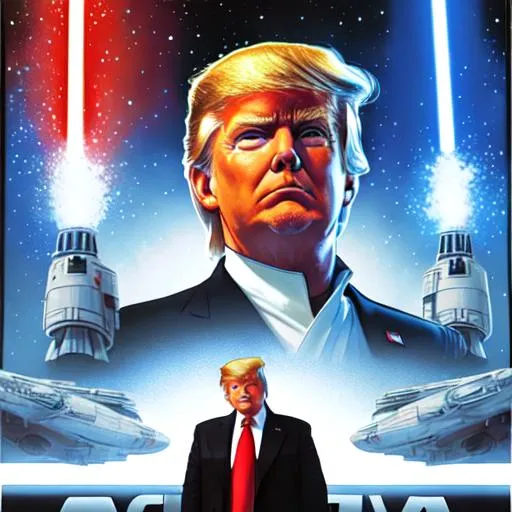 Prompt: Donald Trump in Star Wars movie poster by Drew Struzan, highly detailed, accurate Drew Struzan art style,
