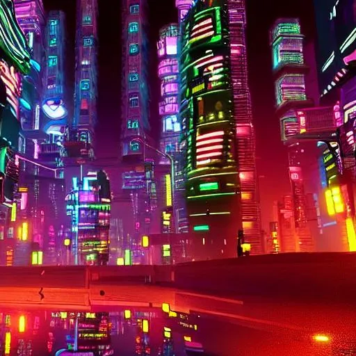 Prompt: Highly detailed realistic cyberpunk city at night with colourful lights