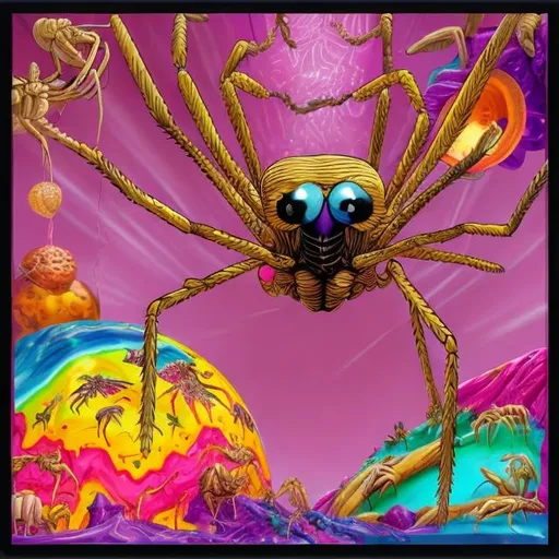 Prompt: Camel spider diorama in the style of Lisa frank