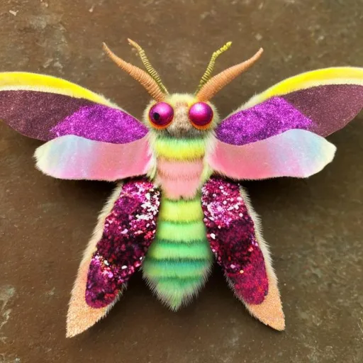 Prompt: Rosy moth made out of Sequins 