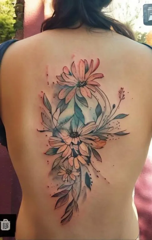 Prompt: botanical flowers on the shoulders, tattoo, watercolor