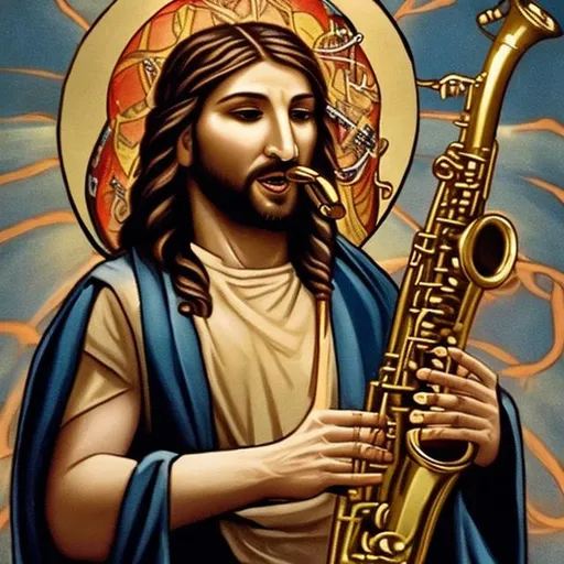 Prompt: actual photo of snake jesus playing saxophone, surprise me