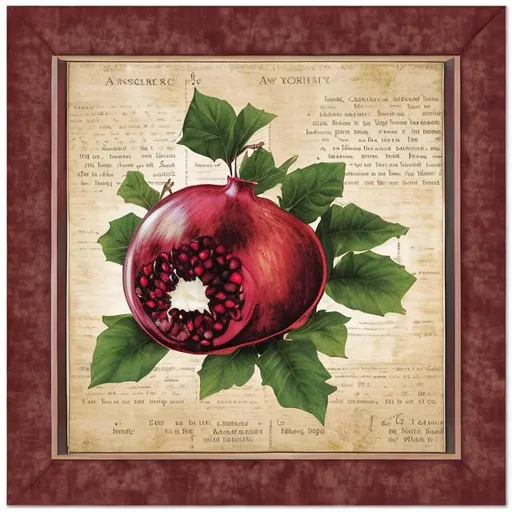 Prompt: ketubah narrow border square botanical pomegranate