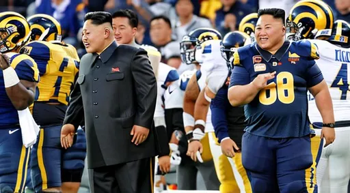 Prompt: Kim Jong Un coaching the l.a. rams