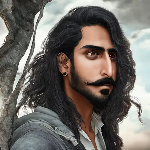 Prompt: desi boy with long hair, curve mustache, photorealistic, 4k,8k,nexue,anime