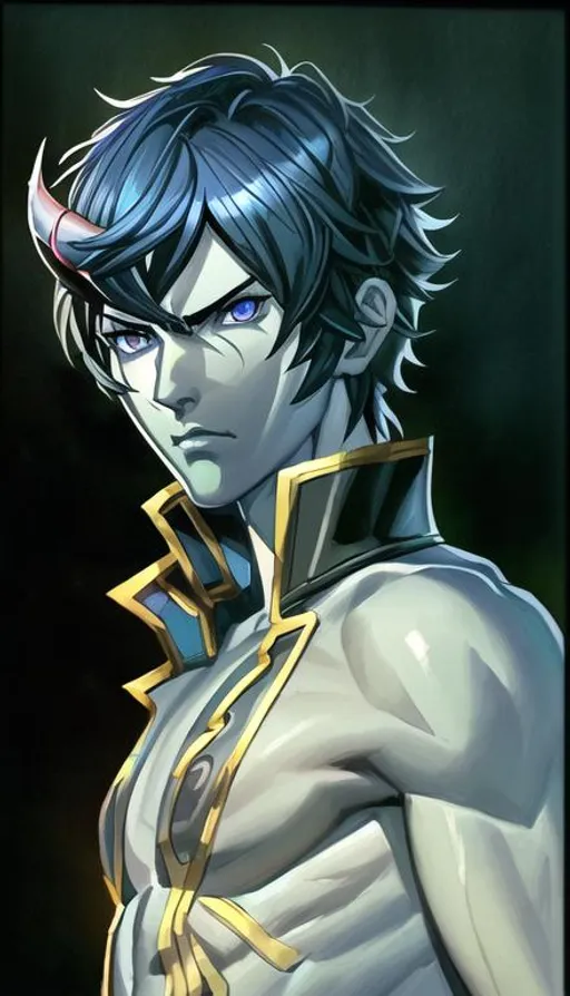 Prompt: medium portrait of a {attractive and strong man}, smooth skin, realistic normal hair, symmetrical, fierce anime eyes, dramatic lighting, detailed face, by Kazuma Kaneko, Kaneko Kazuma, shin megami tensei, SMT, Shin Megami Tensei Nocturne,  concept art, digital painting, looking into the camera, scruffy, medium short hair, wearing realistic leather biker jacket, white shirt under jacket, anatomically correct