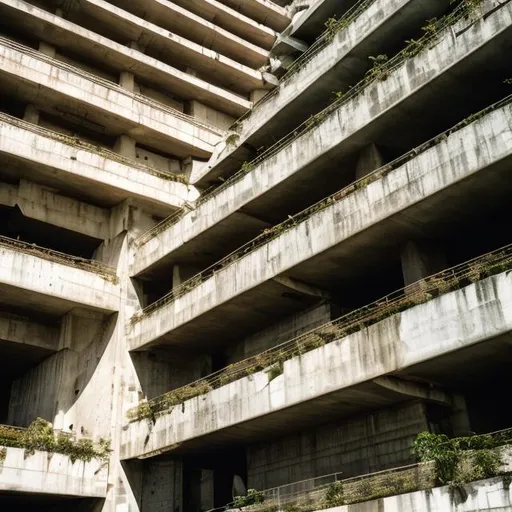 Prompt: a large building with terraces, brutalist architecture