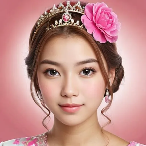 Prompt:  princess wearing pink, facial closeup