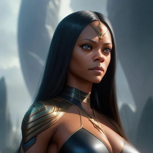 Prompt: Zoe Saldana as Witchblade, ultra realistic  ultra realistic, Huge cleavage, athletic body, full body, pose, Highly detailed photo realistic digital artwork. High definition. Face by Tom Bagshaw and art by Sakimichan, Android Jones" and tom bagshaw, BiggalsOctane render, volumetric lighting, shadow effect, insanely detailed and intricate, photorealistic, highly detailed, artstation by WLOP, by artgerm