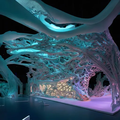 Prompt: Museum of neural science, fantasy art, hyper detailed, galactic, futuristic, psychedelic, post-apocalyptic, Neofuturist, Parametricism, Zaha Hadid, fabricated materials, fibre, foam, glass, titanium 