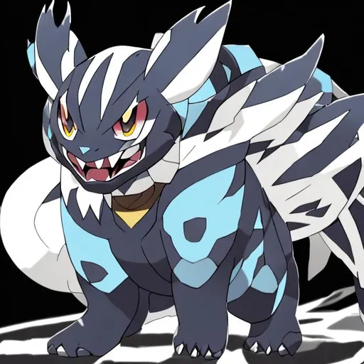 Prompt: a pokemon based off a tiger with shadow powers and soul powers and dragon wings also mostly black and white mew two
