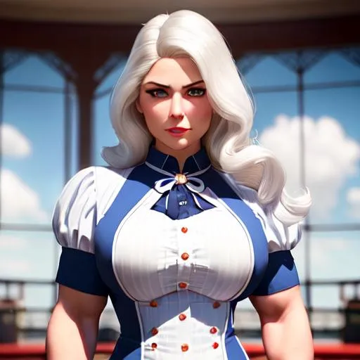 Prompt: {{long white hair}}
{{Elizabeth from Bioshock Infinite}}
{{woman, enormous muscles, giant muscles, muscular woman, hulking, flexing, biceps, torso}}
perfect face, perfect body, photorealistic, hyperrealistic, photograph, 22mm lens, 4k, hard lighting