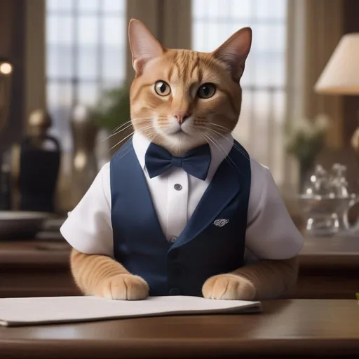 Prompt: Dwayne "The Rock" Johnson as an anthropomorphic cat, wearing a maid uniform, UHD, 