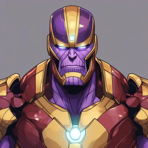 Prompt: Thanos in Iron man suit anime artstyle