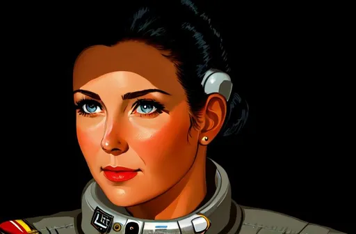 Prompt: portrait of a veteran space wing commander woman pilot colonel maverick