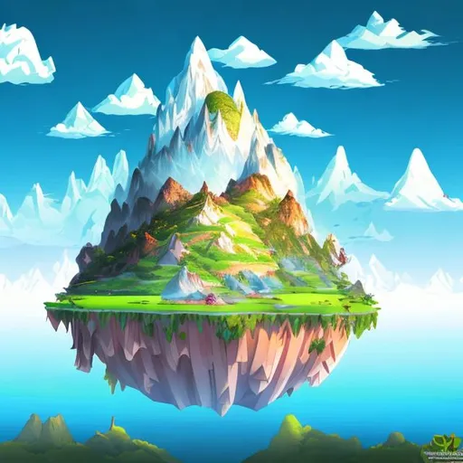 Prompt: Floating island about mountains 