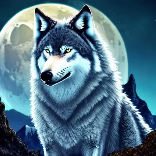 Prompt: moonlight wolf fullmoon howling with white eyes and glowy feet on mountain side view 4k 