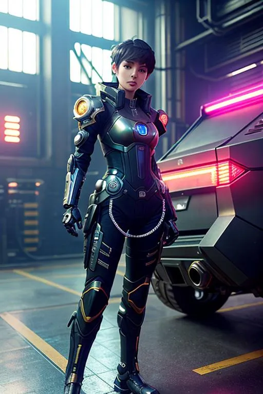 Prompt: Mech Punk clothes with short hair girl, battle status, hyper detailed, digital art, Cyberpunk style, cybercinematic lighting, studio quality, smooth render, unreal engine 5 rendered, octane rendered, art style by klimt and nixeu and ian sprigger and wlop and krenz cushart