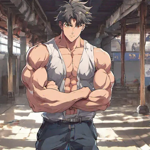 Prompt: A handsome muscular anime Boy