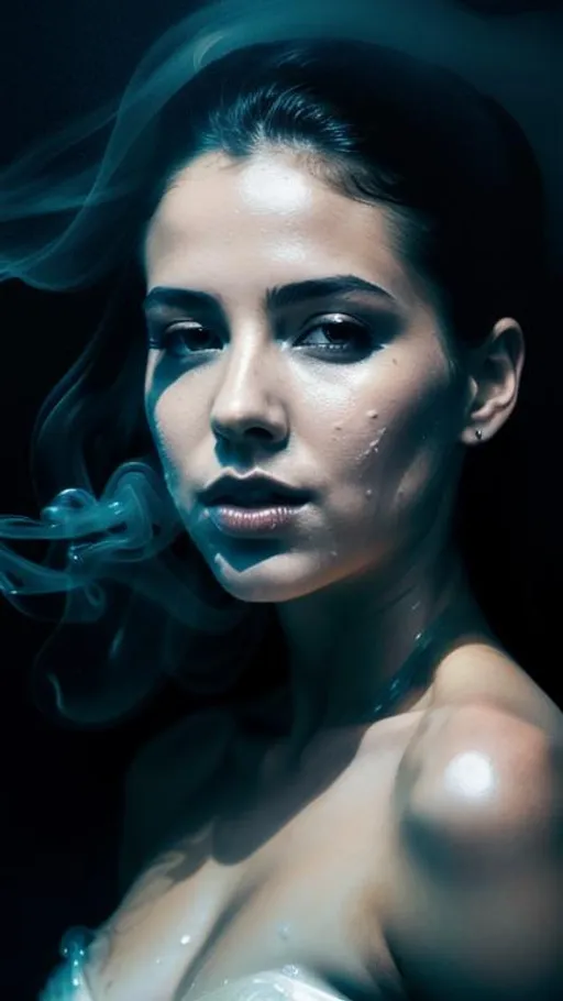 a beautiful woman made of Water and Vapor smoke portrait portrait made of smoke and ink flowing 