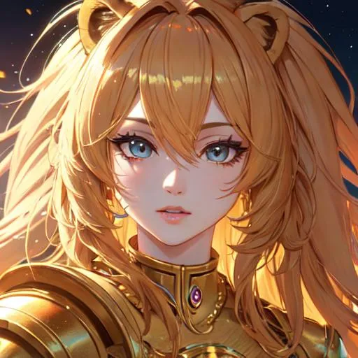 Prompt: Leo  The Lion zodiac as a 
female human, 8k, UHD,  highly detailed, close up