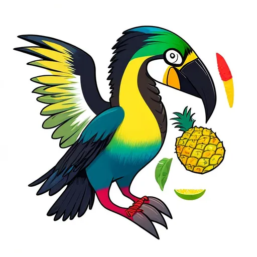 Prompt: tucan, comic style, mango and pineapple, colorfull
