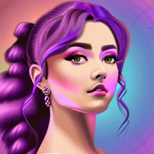 Prompt: A portrait of a woman in the style of Leonardo De Vinci wearing purple c!othes, pastel background