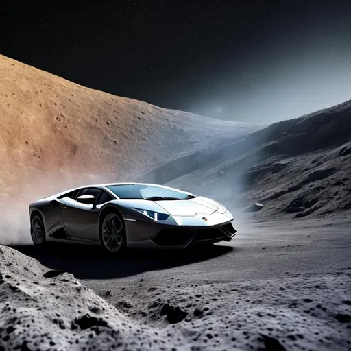 Prompt: Car(Lamborghini) driving out of a crater in the moon