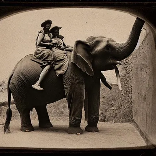 Prompt: two woman riding an elephant